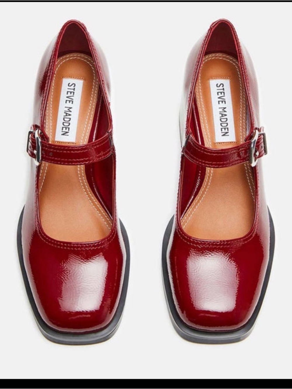 Steve Madden Lisbon Patent Leather Burgundy Mary Jane Block Heels
